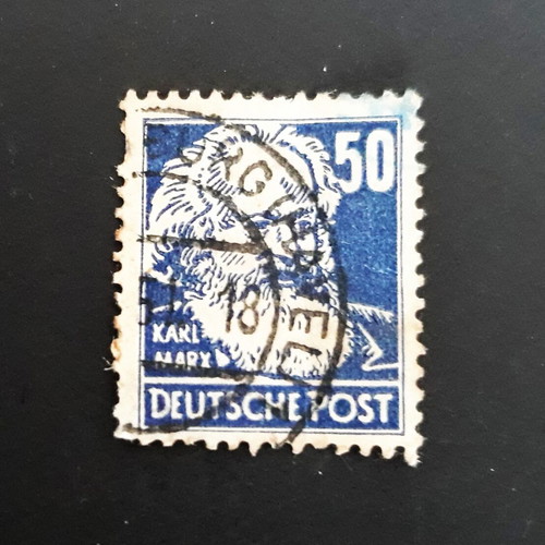 Γερμανικό γραμματόσημο DDR 1953, 50 pf, Karl Marx σκούρο ουλτραμαρίνι σαν καινούργιο