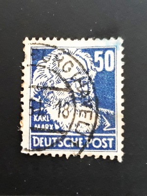 Γερμανικό γραμματόσημο DDR 1953, 50 pf, Karl Marx σκούρο ουλτραμαρίνι σαν καινούργιο