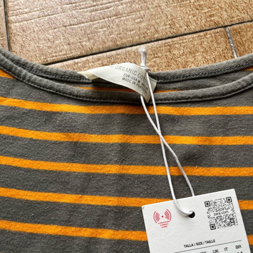 Zara blouse new with striped design, gray and orange, size M