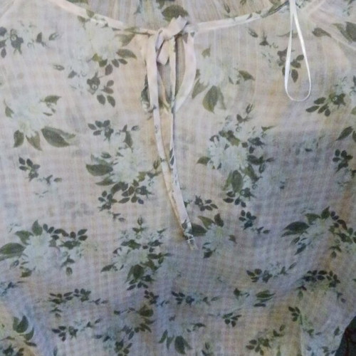 Blouse used, pink with green flowers, transparent, Small
