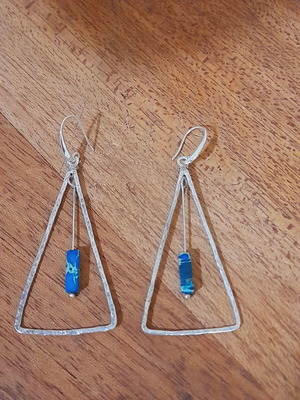 Silver handmade earrings 925 with semi-precious stone, length 8.5 cm