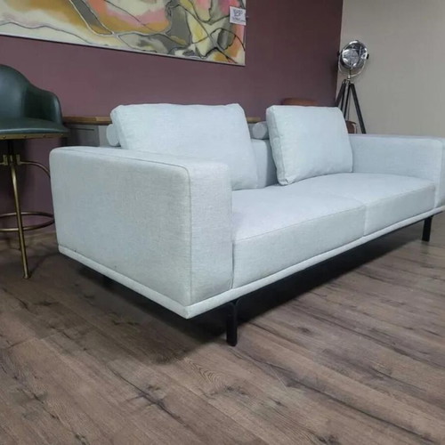 Designer gray fabric sofa three-seater new with metal legs