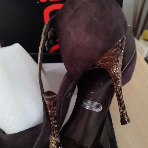 DoDiCi women's pumps size 38, dark brown suede, 10cm stiletto heel