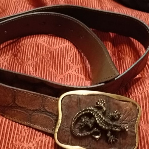 Leather belt brown and gold, new, size 110