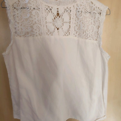 Zara cotton sleeveless top with lace bust like new, white