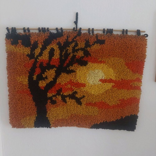 Vintage knitted wall art 1970 era, size 70 x 51.5, new