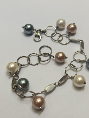 Βραχιόλι 925 με πέρλες μεταχειρισμένο, ασημένιο