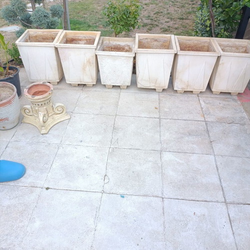 Large garden pots used, set of 6, cement with feet