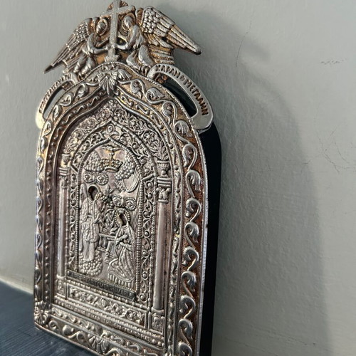 Religious icon of Panagia Tinos used, silver with 24k gold plating