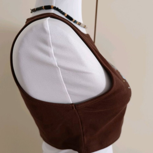 Shein Honey brown crop top like new, silver rhinestones, size M