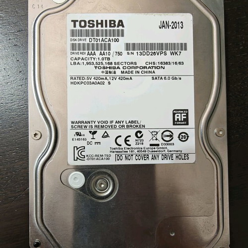 Toshiba DT01ACA100 1TB 3.5" SATA hard drive used