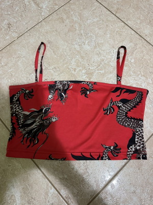 Shein red crop top with dragon print, small