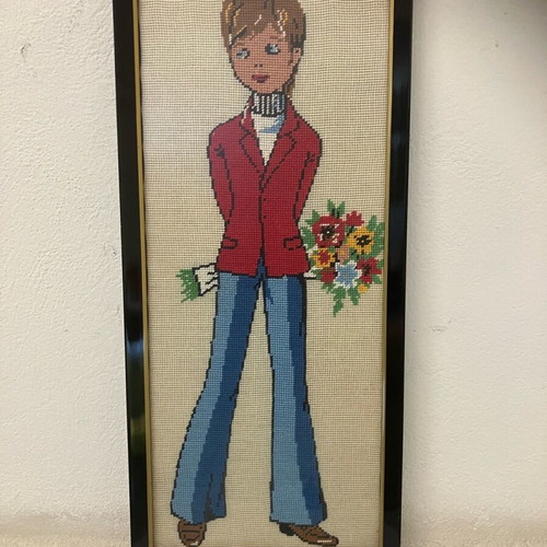 Vintage embroidered frame used, 70’s, size 60x30