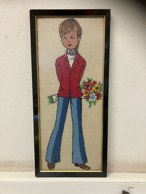 Vintage embroidered frame used, 70’s, size 60x30