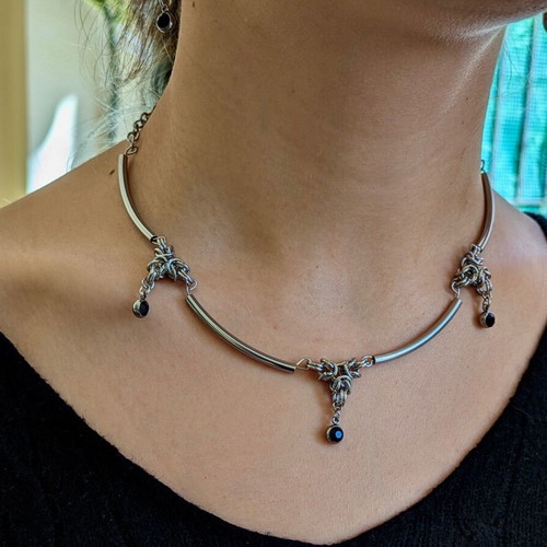 Boho Y2k Fairy Gothic Punk Rock Grunge Necklace silver new handmade