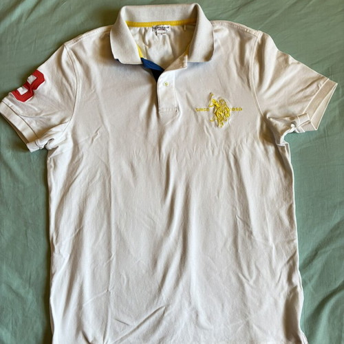 U.S. Polo Assn. White Piqué Polo Shirt Large with Yellow Embroidery
