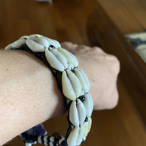 Shell bracelet handmade, new, boho style, 22 shells on fabric