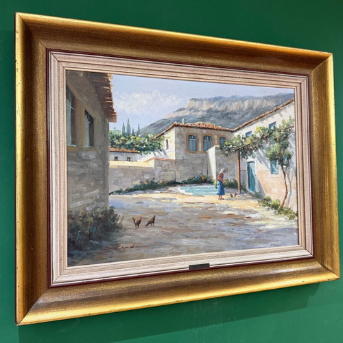 Α. Σέρφος Ελαιογραφία Σαν Καινούργιο, Όμορφο Τοπίο Σε Κορνίζα Εποχής