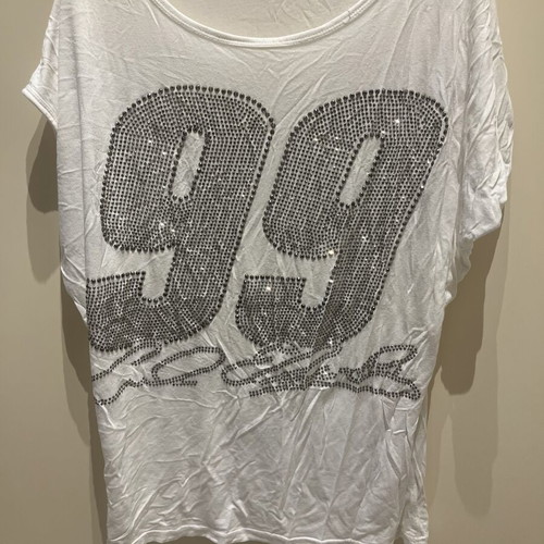 Y2K White Short-Sleeve Top with Silver Studs Small Medium Like New