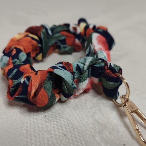 Handmade keychain with parrot charm, scrunchie style