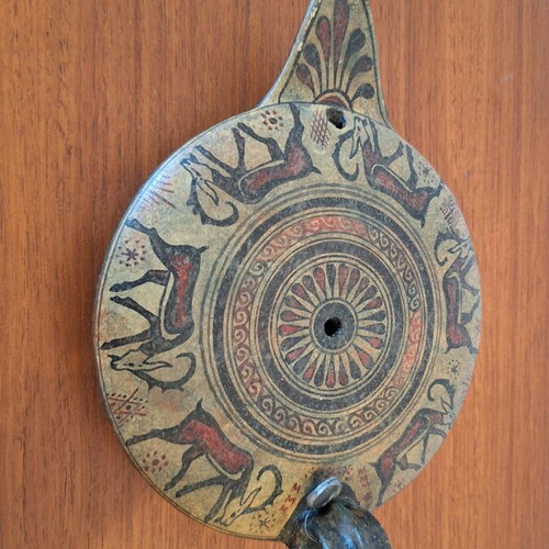 Ceramic handmade lamp of geometric art