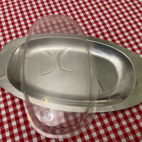 Cheese and butter platter tray used, stainless steel with lid