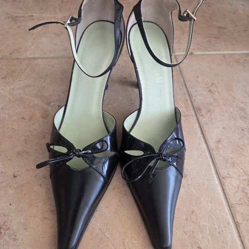 Max de Carlo Black Leather Slingback Heels used, size 38