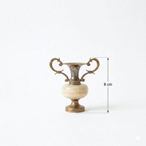 Decorative amphorae like new, set of 3, brass and onyx
