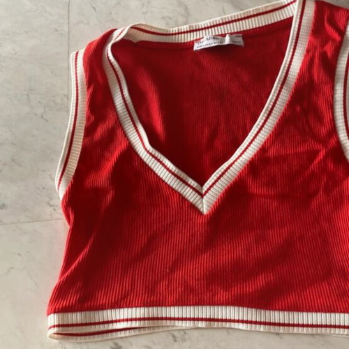 Bershka crop top, red and white, size S