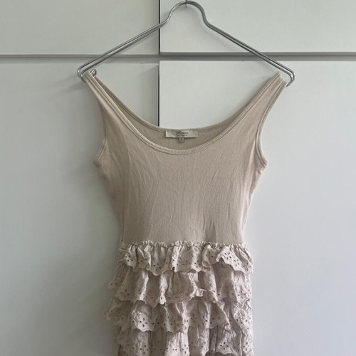 Rococo Women's Top Used, Beige, Size S With Lace Ruffles
