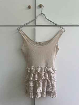 Rococo Women's Top Used, Beige, Size S With Lace Ruffles