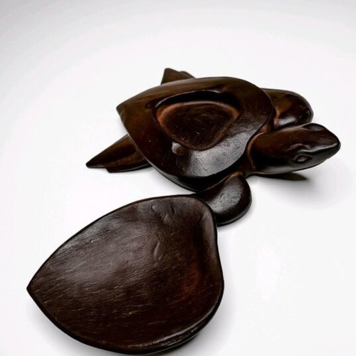 Wooden Turtle Ashtray with Lid, Hand Carved