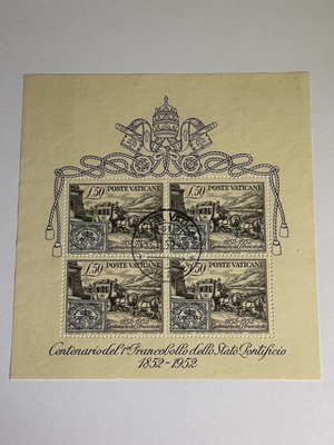 Vatican Souvenir Sheet 1952 Centenary Postal Coach