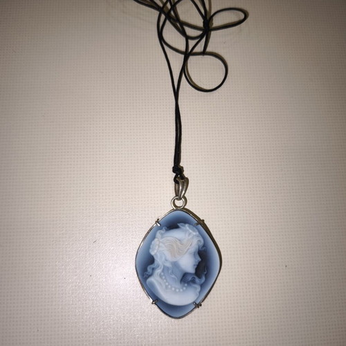 Silver pendant 925 handmade with cameo, used, blue