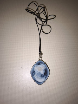 Silver pendant 925 handmade with cameo, used, blue
