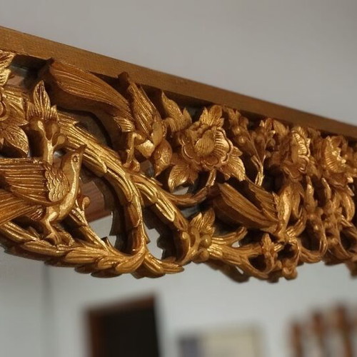 Handcrafted carved wooden mirror, 1m x 1.5m