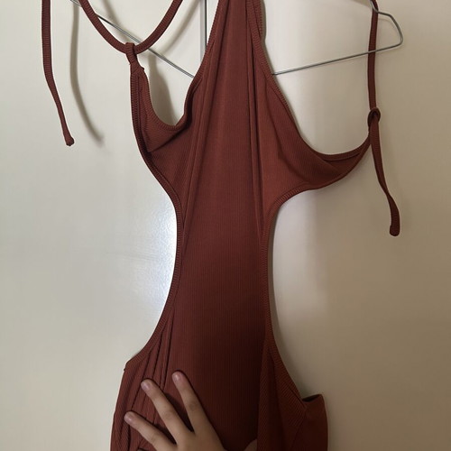 Shein long sexy dress used, brown and red, size M
