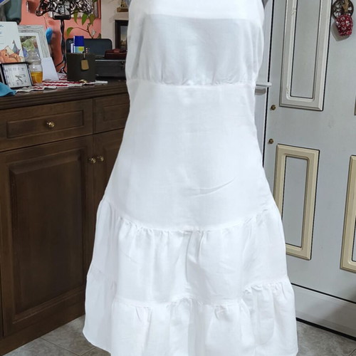 White cotton-ramie dress with straps size S-M like new