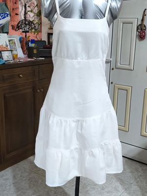White cotton-ramie dress with straps size S-M like new