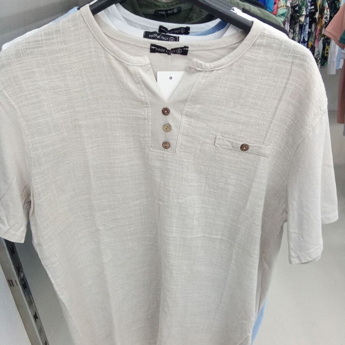 Men's Linen Shirt with Buttons Made In Italia Beige New