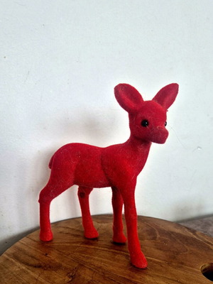 Velvet decorative deer used, red, 15 cm