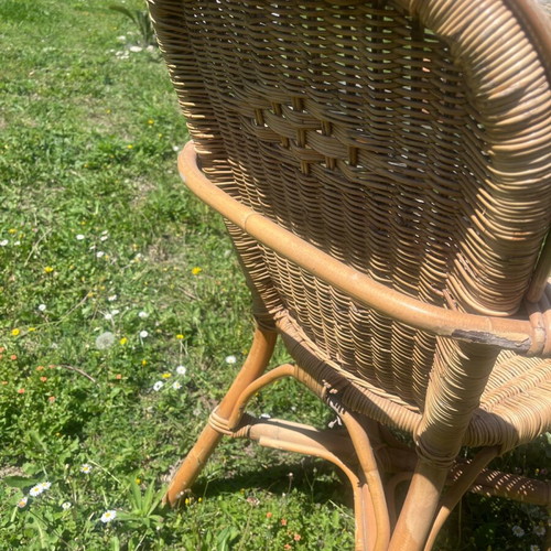 Bamboo table with glass and used armchair set