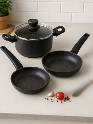 Fagor Vivant Aluminum Cookware Set Black New 4pcs Nonstick