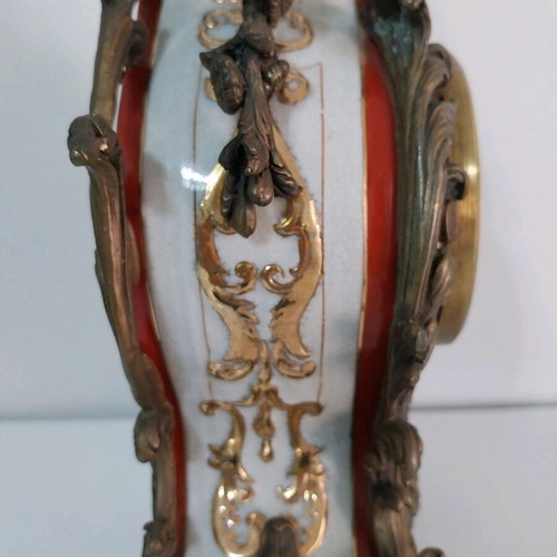 Heavy Bronze Baroque Style Table Clock with Porcelain