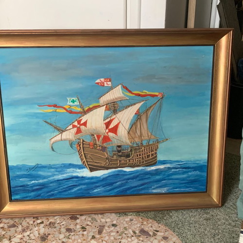 Oil painting of ship used