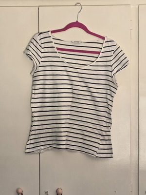 Pull&Bear Striped Scoop Neck T-Shirt Size L like new, white and navy