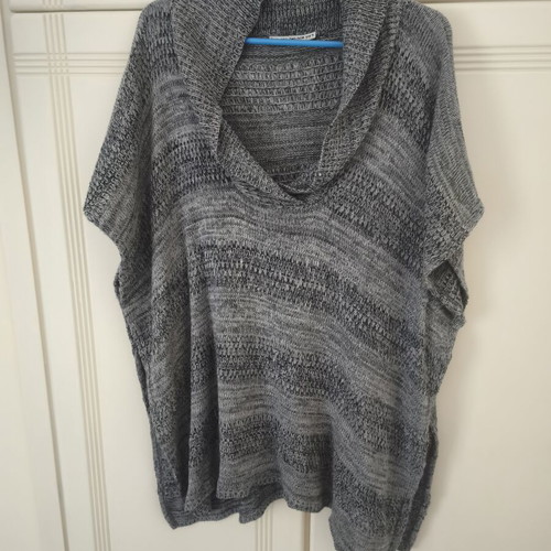 Grey knit poncho with cowl neck, one size M-L