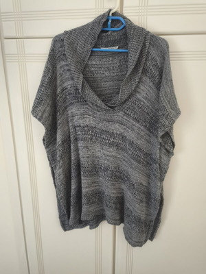 Grey knit poncho with cowl neck, one size M-L