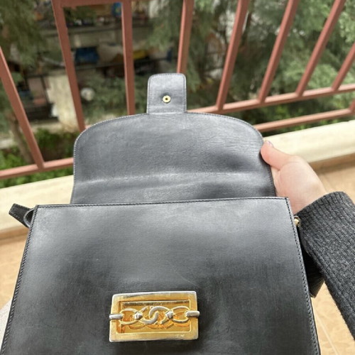 Vintage Celine leather handbag used, black, rare piece