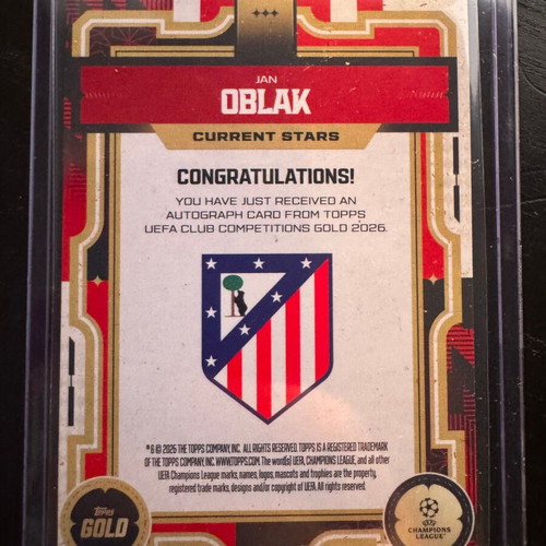 Topps Gold UCC 2026 Jan Oblak Auto 4/5 Athletico Madrid